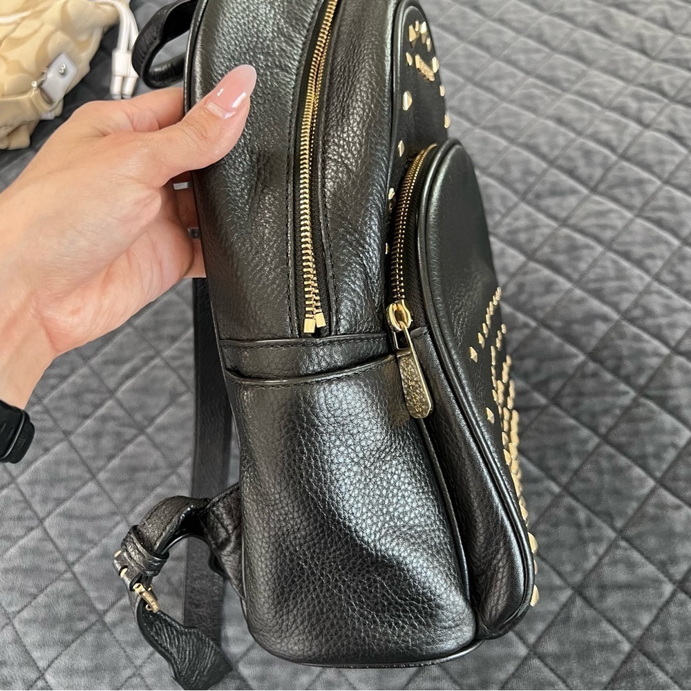Michael Kors Backpack Women Studded Leather Backpack Black Gold Medium - Picture 10 of 13